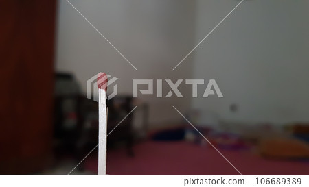 closeup view of a single matchstick in vertical style closeup view of a single matchstick in vertical style 106689389