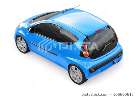 metallic ultra compact city car for the cramped streets of historic cities with low fuel consumption. 3d rendering metallic ultra compact city car for the cramped streets of historic cities with low fuel consumption. 3d rendering 106690615