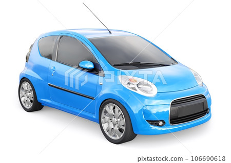 metallic ultra compact city car for the cramped streets of historic cities with low fuel consumption. 3d rendering metallic ultra compact city car for the cramped streets of historic cities with low fuel consumption. 3d rendering 106690618