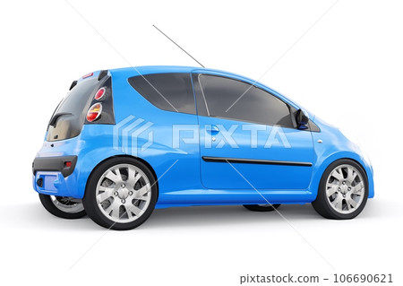 metallic ultra compact city car for the cramped streets of historic cities with low fuel consumption. 3d rendering 106690621