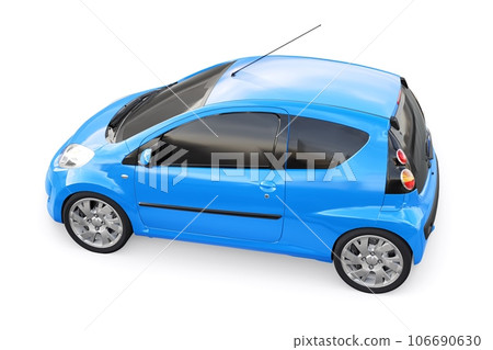 metallic ultra compact city car for the cramped streets of historic cities with low fuel consumption. 3d rendering metallic ultra compact city car for the cramped streets of historic cities with low fuel consumption. 3d rendering 106690630