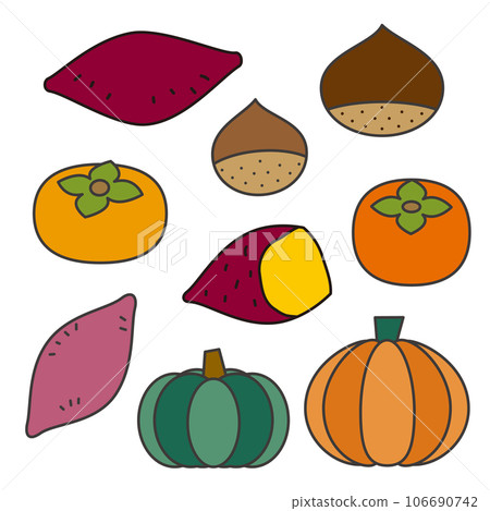 Pop illustration set of various autumn foods 106690742