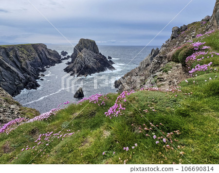 The sea cliffs and stacks at Malin Head. the Northern most point in Ireland The sea cliffs and stacks at Malin Head. the Northern most point in Ireland 106690814