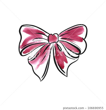 Beauty and fashion. Bow drawn by hand with a contour and watercolor stains. Beauty banner template for greeting card 106690955