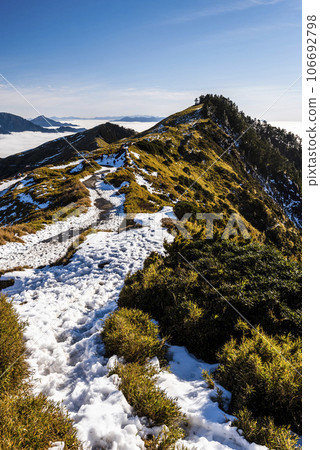 The snow covered most of the mountains and forests in Hehuanshan National Forest Recreation Area, Nantou, Taiwan. Located in Taroko National Park. 106692798