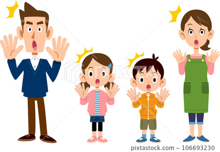 一家四口驚訝的手勢和表情 106693230