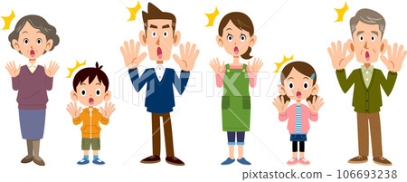 三代家庭驚訝的表情和手勢 三代家庭驚訝的表情和手勢 106693238