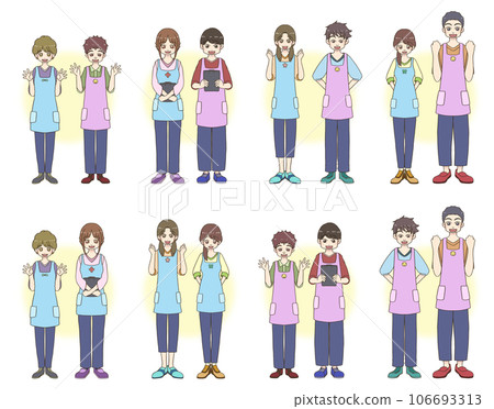Full-body illustration set of men and women who work as caregivers or childcare workers 106693313