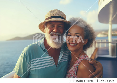 Interracial senior couple of travelers on cruise ship. Lifestyle and travel concept 106693496