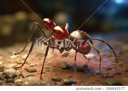 Futuristic robotic animal. Wildlife mechanical ant insect with integrated nanotechnology. Future robot technology concept 106693577
