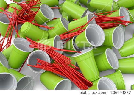 Heap of disposable utensils like plate, folk, spoon,knife and cup on white. Heap of disposable utensils like plate, folk, spoon,knife and cup on white. 106693877