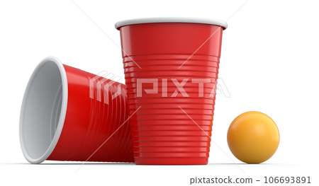 Set of plastic party cup for college ping pong game on white background. Set of plastic party cup for college ping pong game on white background. 106693891