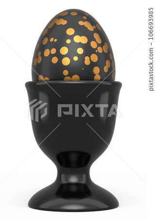 Easter egg with gold and black pattern in egg cup isolated on white background 106693985