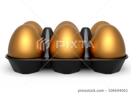 Luxury gold eggs standing in plastic tray for morning breakfast Luxury gold eggs standing in plastic tray for morning breakfast 106694001