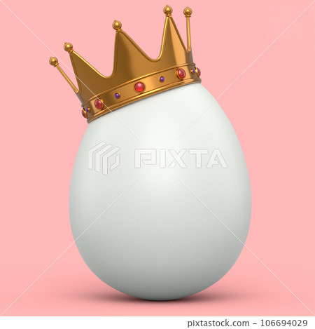 Farm organic white egg with gold royal king crown on pink background 106694029