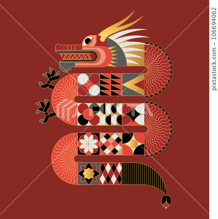 Red abstract geometric chinese dragon. Modern shape design. Zodiac sign 106694062