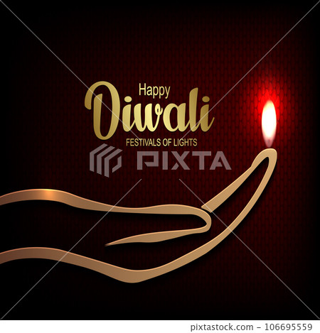 Indian festival Happy Diwali with hand on dark red background design Indian festival Happy Diwali with hand on dark red background design 106695559