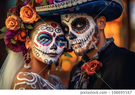 Bride and Groom with sugar skull make up 106695587
