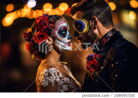 Bride and Groom with sugar skull make up 106695588