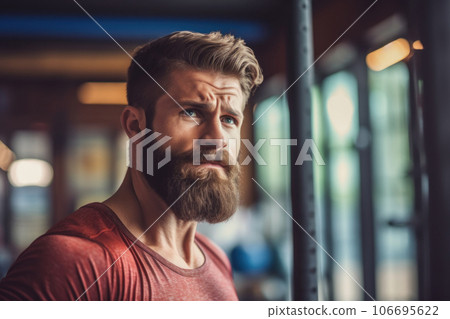 Athletic body young man with long beard 106695622