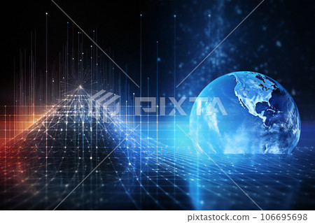 Digital network and earth image generated by AI 106695698