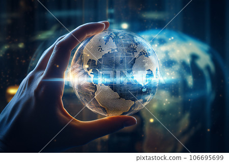 AI-generated digital network, hand and earth image 106695699