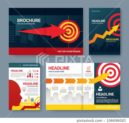 Business brochure. Arrow to goal. Project road flyer. Roadmap to target. Idea for booklet cover. Header text. Workflow infographics. Office report template. Vector design posters set Business brochure. Arrow to goal. Project road flyer. Roadmap to target. Idea for booklet cover. Header text. Workflow infographics. Office report template. Vector design posters set 106696085