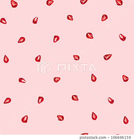 Seamless pattern from the pomegranate kernel. Watercolor. For labels, packaging, textiles, postcards, etc 106696159