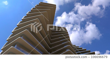 Architectural proposition of modern apartment building exterior for the client from Bulgaria. 3d rendering. Architectural proposition of modern apartment building exterior for the client from Bulgaria. 3d rendering. 106696679