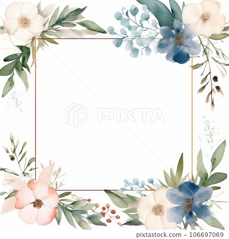 Floral cover, frame design with orchid flower on white background. Luxury premium background pattern for tropical menu, elite summer sale, luxe invite template 106697069