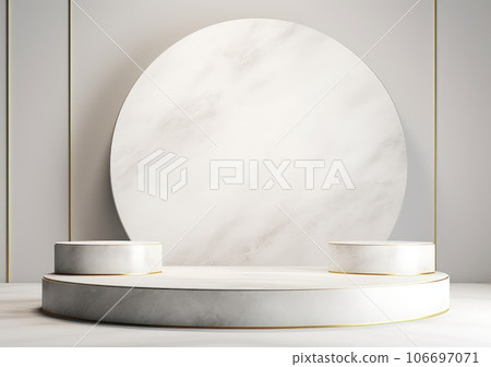 abstract background with white cobblestone ruins cylider. Modern minimal installation with rocks and stones. AI Generative. 106697071