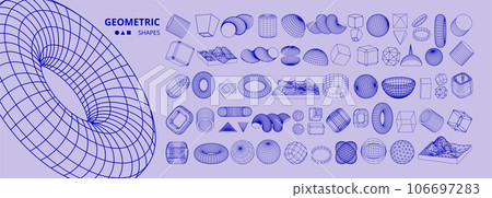 3d geometric shapes. Abstract wireframe, circle grid, sphere tech elements with dynamic effects. Distortion and transformation graphic elements. Vector geometry exact minimal monochrome contour set 3d geometric shapes. Abstract wireframe, circle grid, sphere tech elements with dynamic effects. Distortion and transformation graphic elements. Vector geometry exact minimal monochrome contour set 106697283