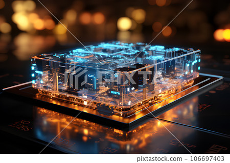 3d matrix silver cube block,on screen of smartphone,intricate detail,blue neon.GenerativeAI. 106697403