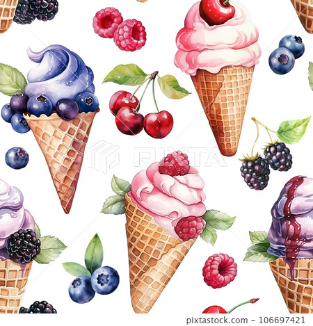 Seamless pattern with watercolor ice cream and... - Stock Illustration ...