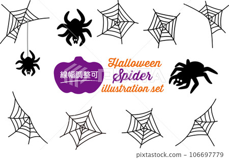 Easy to use with editable line width! Fashionable and cute spider and cobweb vector illustration set for Halloween background Easy to use with editable line width! Fashionable and cute spider and cobweb vector illustration set for Halloween background 106697779