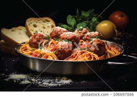 Italian Meatballs and spagetti dinner.GenerativeAI. Italian Meatballs and spagetti dinner.GenerativeAI. 106697886
