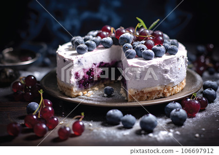 Blueberry Chia Pudding Cake,yogurt cheesecake.GenerativeAI. 106697912