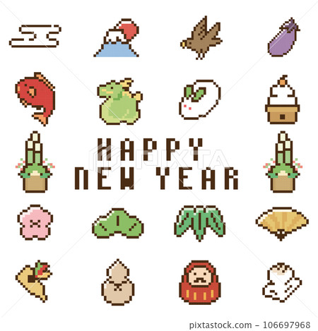 Pixel art New Year icon set Year of the Dragon 106697968