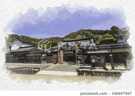 Watercolor painting style, Chizu-juku, Ishitani family residence, Chizu-cho, Yazu-gun, Tottori Prefecture Watercolor painting style, Chizu-juku, Ishitani family residence, Chizu-cho, Yazu-gun, Tottori Prefecture 106697987