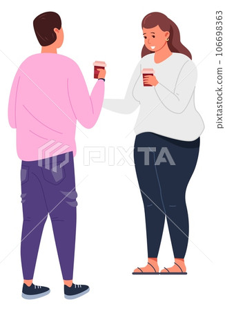 Standing people drink coffee together. Friends talking 106698363