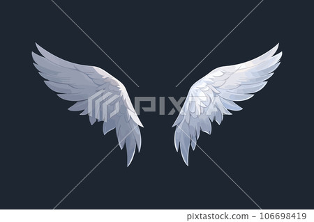 Angel wings isolated on dark background. angel style wings with 3D feathers. Spirituality and freedom concept. Vector illustration EPS10 106698419