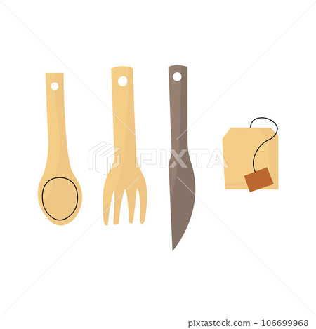Food accessories set with knife and fork. Kitchen things for servings and tea package. 106699968