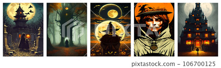 halloween night vector background. creepy halloween castle. scary castle vector illustration vertical poster. set for background, poster or flyer 106700125