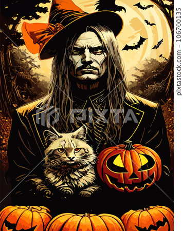 halloween night vector background. creepy halloween castle. scary castle vector illustration vertical poster. set for background, poster or flyer 106700135