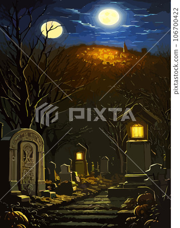 halloween night vector background. creepy halloween castle. scary castle vector illustration vertical poster. set for background, poster or flyer halloween night vector background. creepy halloween castle. scary castle vector illustration vertical poster. set for background, poster or flyer 106700422