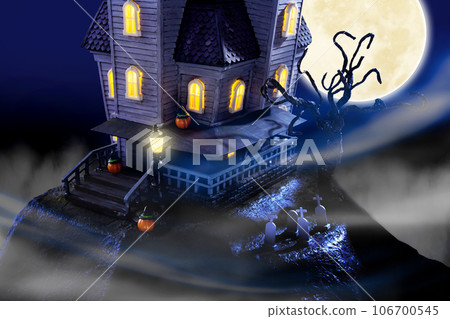 Haunted house on a full moon night 106700545