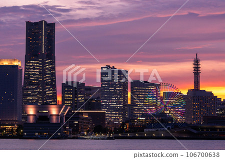 [神奈川縣]橫濱港未來風景和日落 106700638