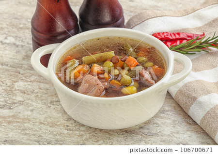 Soup with lentil and chicken Soup with lentil and chicken 106700671