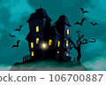 Haunted house on a full moon night 106700887