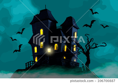 Haunted house on a full moon night 106700887